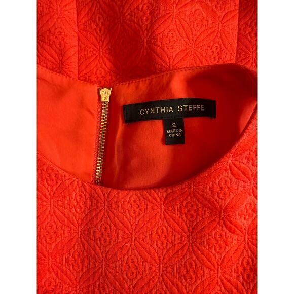 Cynthia Steffe Lola Sleeveless Fit Flare Dress Tangerine Textured Jacquard Sz 2 - Picture 4 of 14